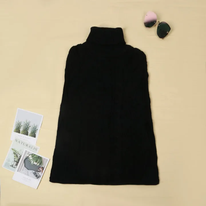 Chicindress High Neck Loose Cable Knit Pattern Stitching Sweater (7 Colors)