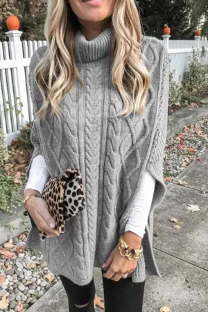 Chicindress High Neck Loose Cable Knit Pattern Stitching Sweater (7 Colors)