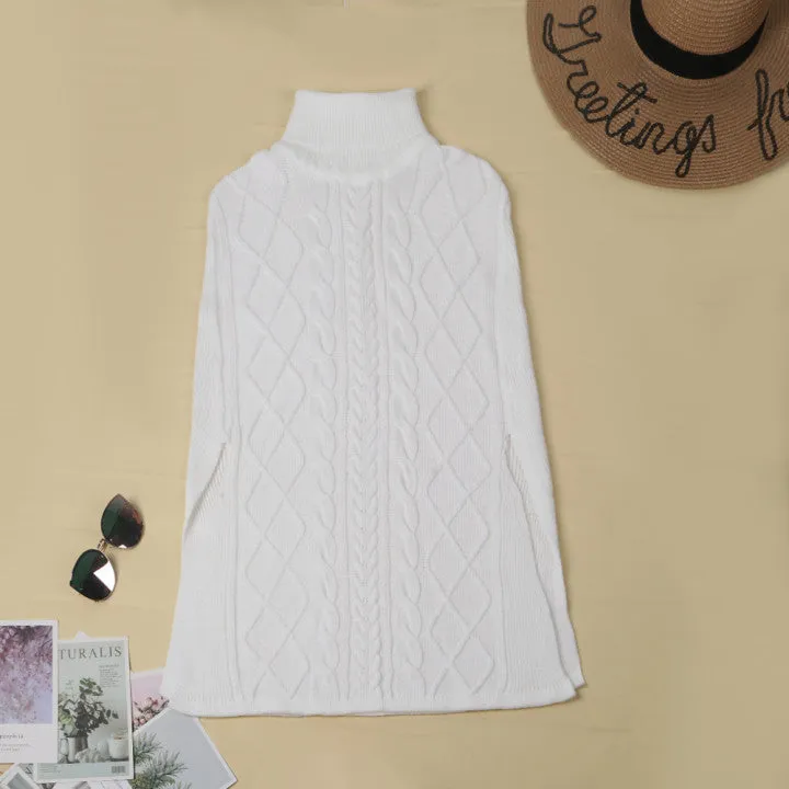 Chicindress High Neck Loose Cable Knit Pattern Stitching Sweater (7 Colors)
