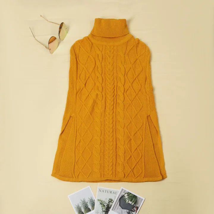 Chicindress High Neck Loose Cable Knit Pattern Stitching Sweater (7 Colors)