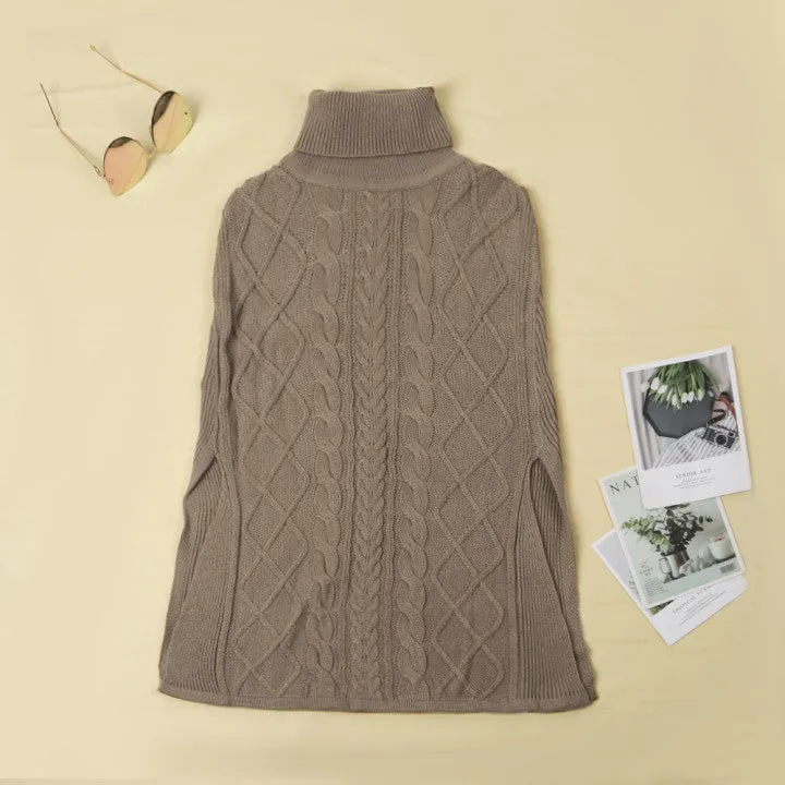 Chicindress High Neck Loose Cable Knit Pattern Stitching Sweater (7 Colors)