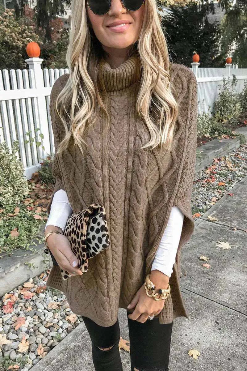Chicindress High Neck Loose Cable Knit Pattern Stitching Sweater (7 Colors)