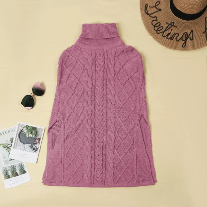 Chicindress High Neck Loose Cable Knit Pattern Stitching Sweater (7 Colors)