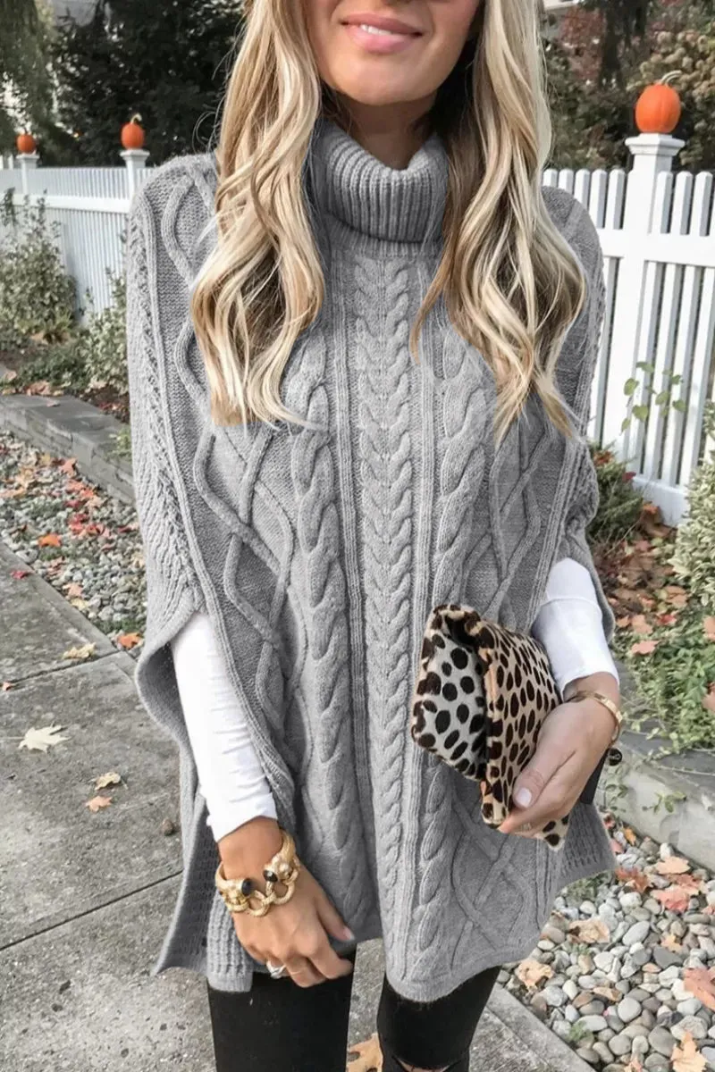 Chicindress High Neck Loose Cable Knit Pattern Stitching Sweater (7 Colors)