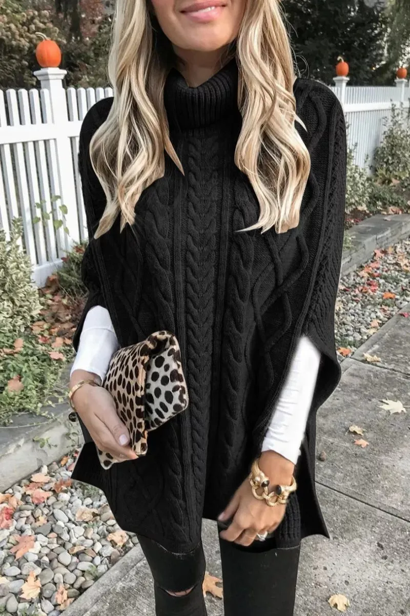 Chicindress High Neck Loose Cable Knit Pattern Stitching Sweater (7 Colors)