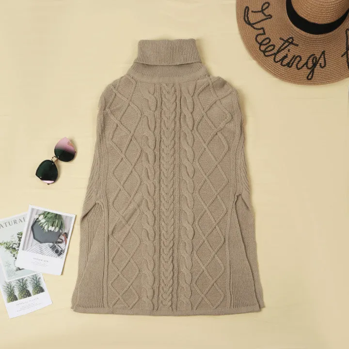 Chicindress High Neck Loose Cable Knit Pattern Stitching Sweater (7 Colors)