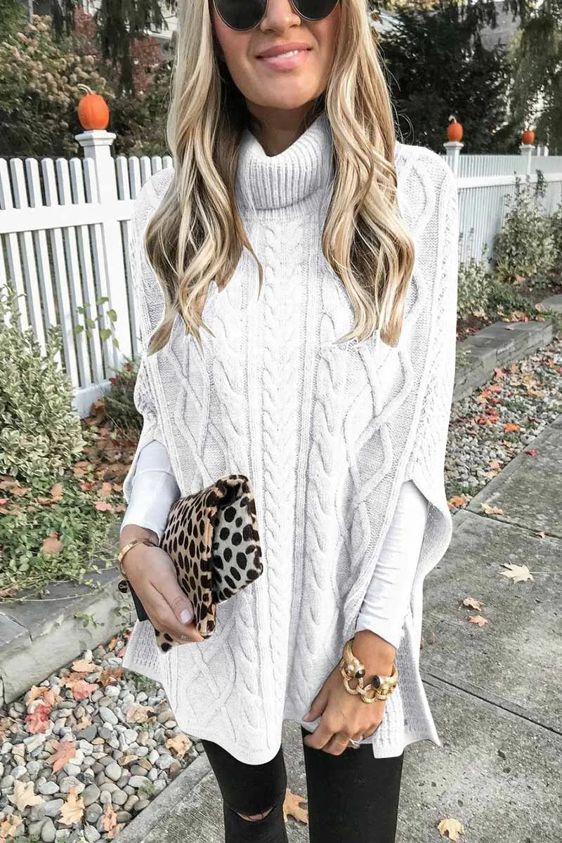 Chicindress High Neck Loose Cable Knit Pattern Stitching Sweater (7 Colors)