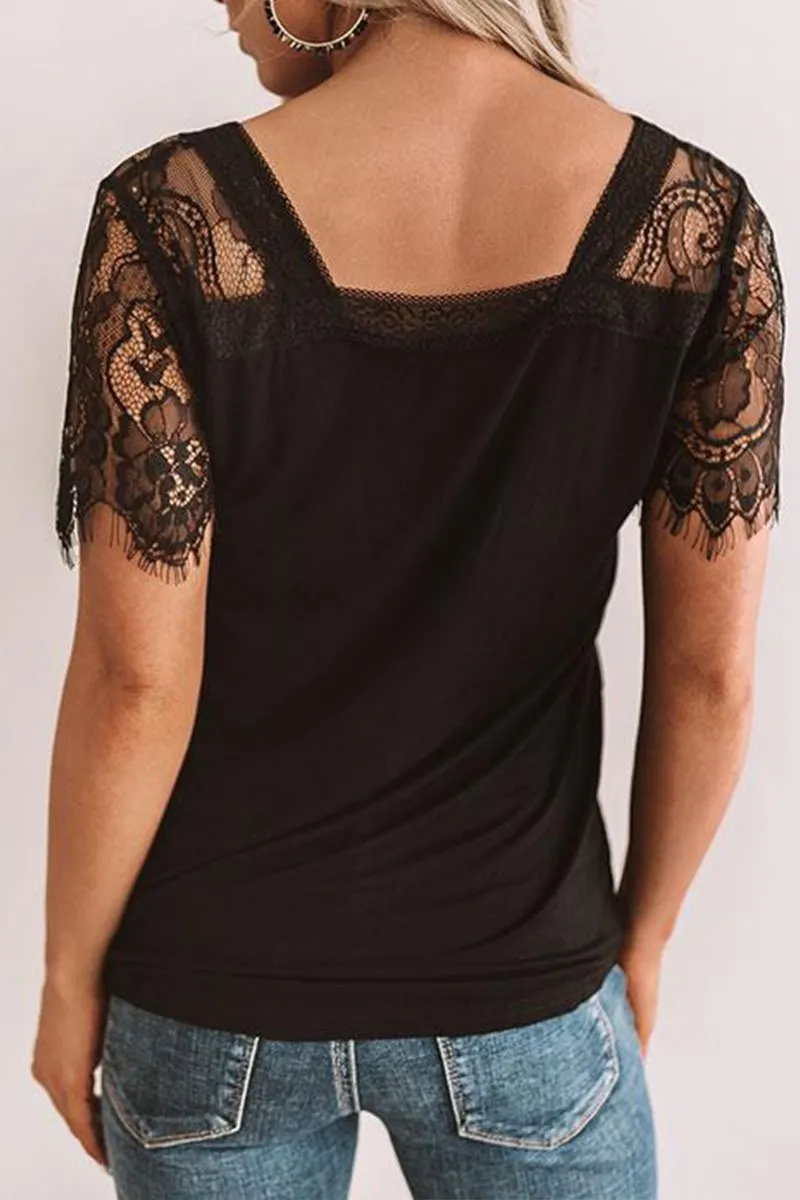 Chicindress Lace Patchwork Black T-shirt (2 Colors)