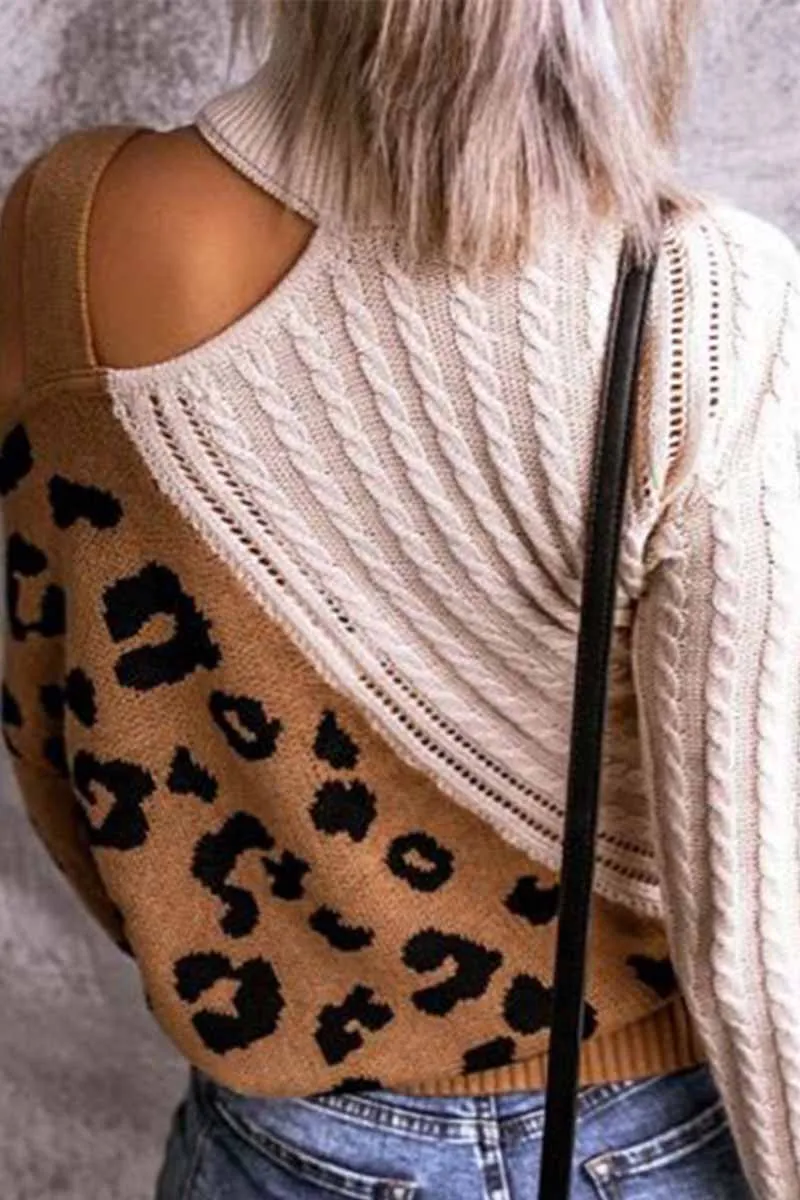 Chicindress Turtleneck Leopard Print Patchwork Cold Sweater