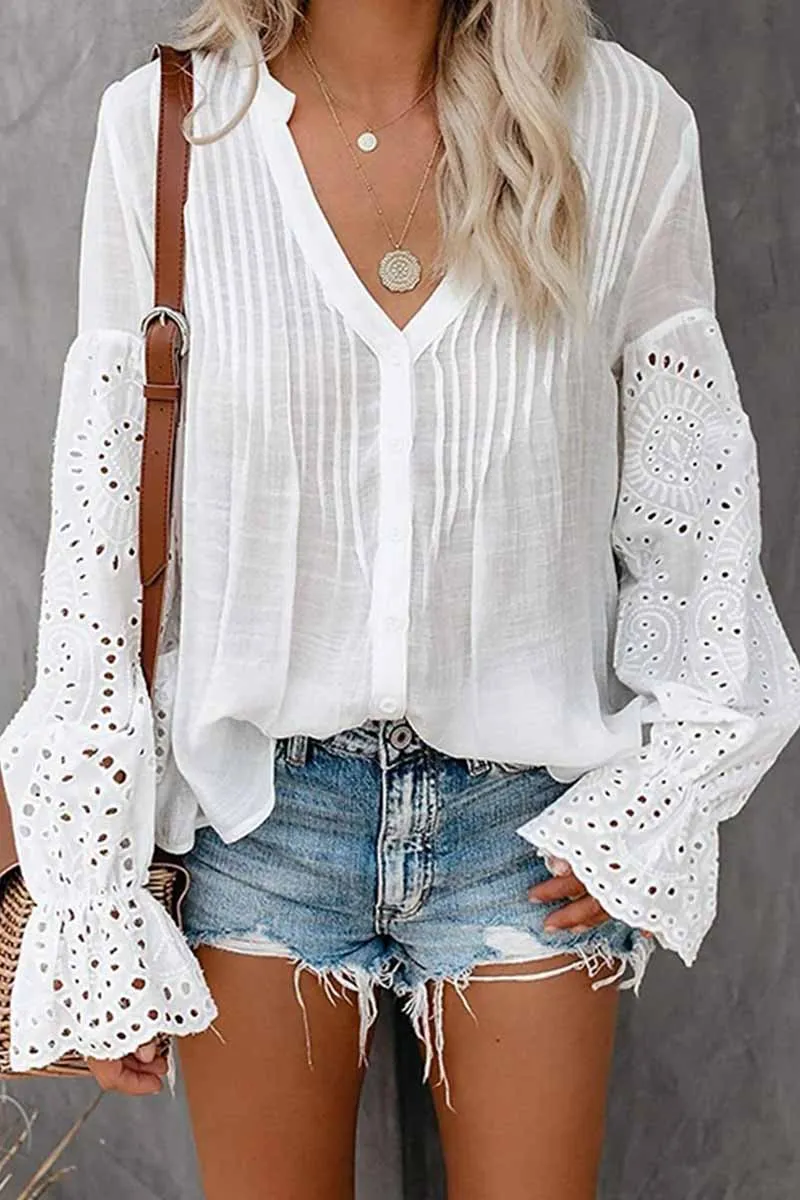 Chicindress V-Neck Single Breasted Loose Flared Long Sleeves Tops