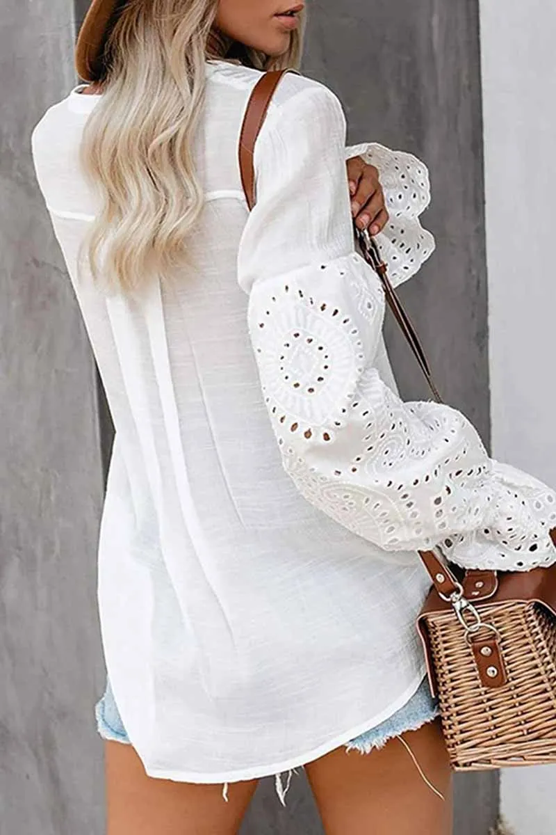 Chicindress V-Neck Single Breasted Loose Flared Long Sleeves Tops
