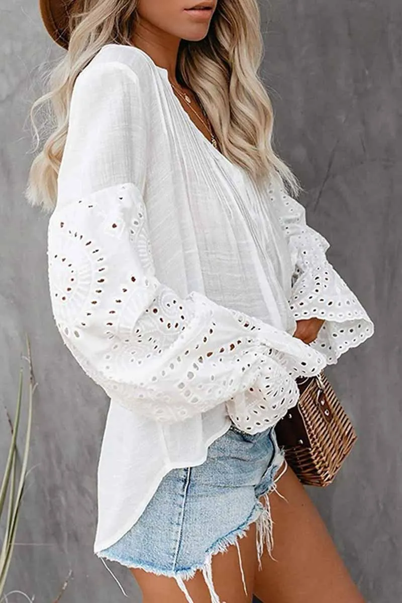 Chicindress V-Neck Single Breasted Loose Flared Long Sleeves Tops