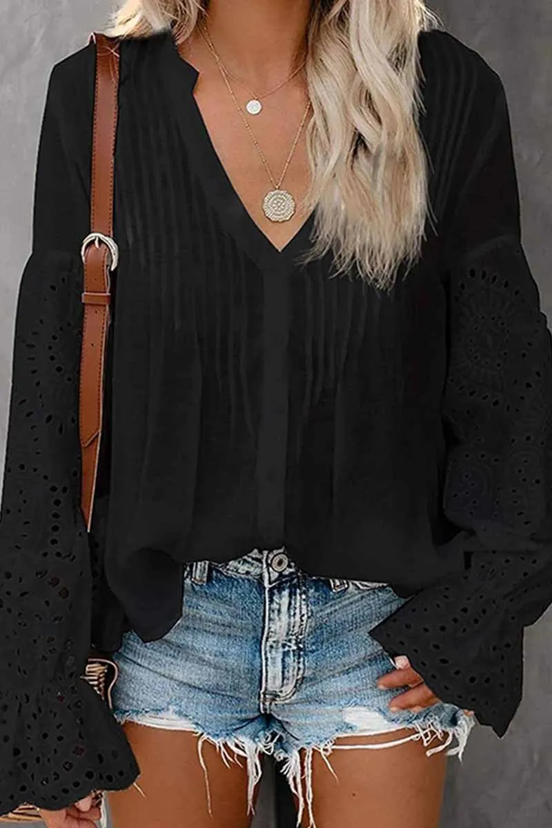Chicindress V-Neck Single Breasted Loose Flared Long Sleeves Tops
