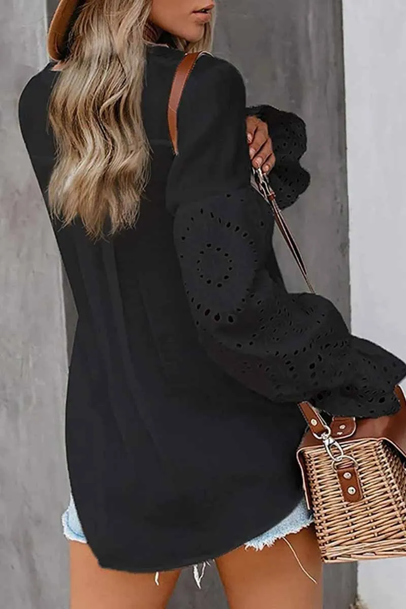 Chicindress V-Neck Single Breasted Loose Flared Long Sleeves Tops