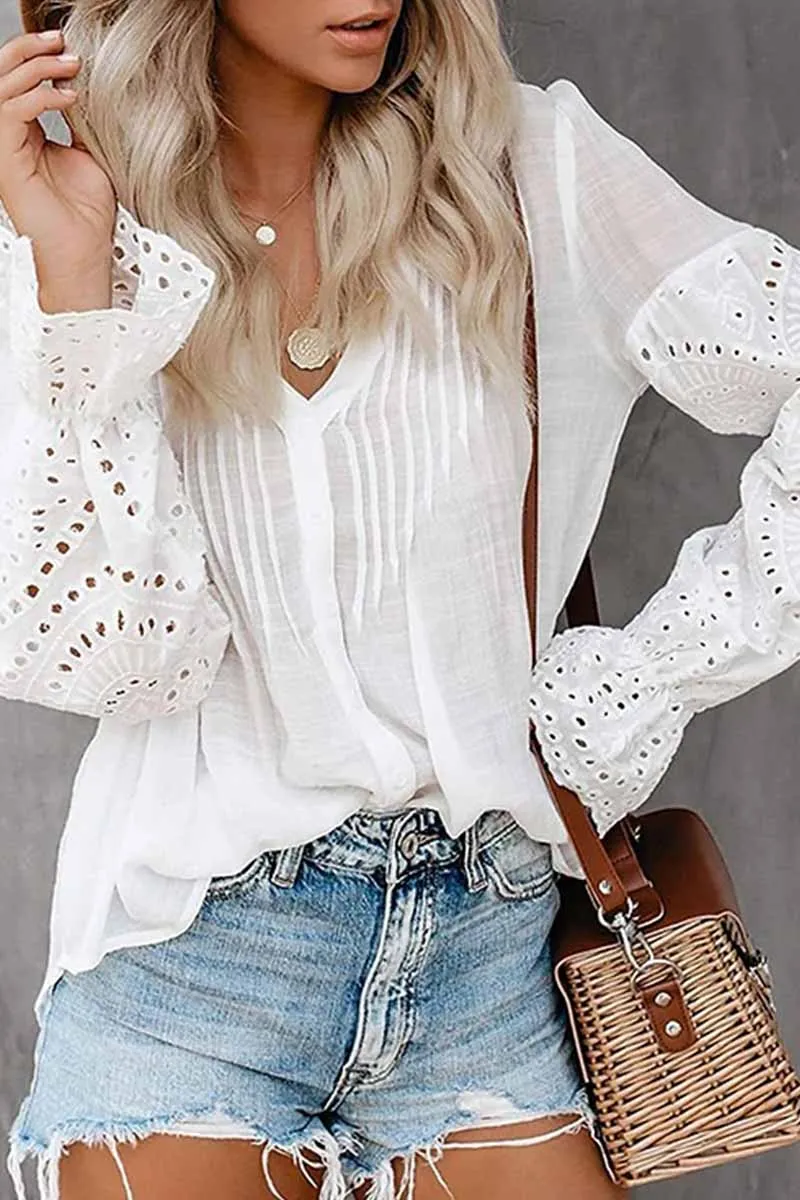 Chicindress V-Neck Single Breasted Loose Flared Long Sleeves Tops
