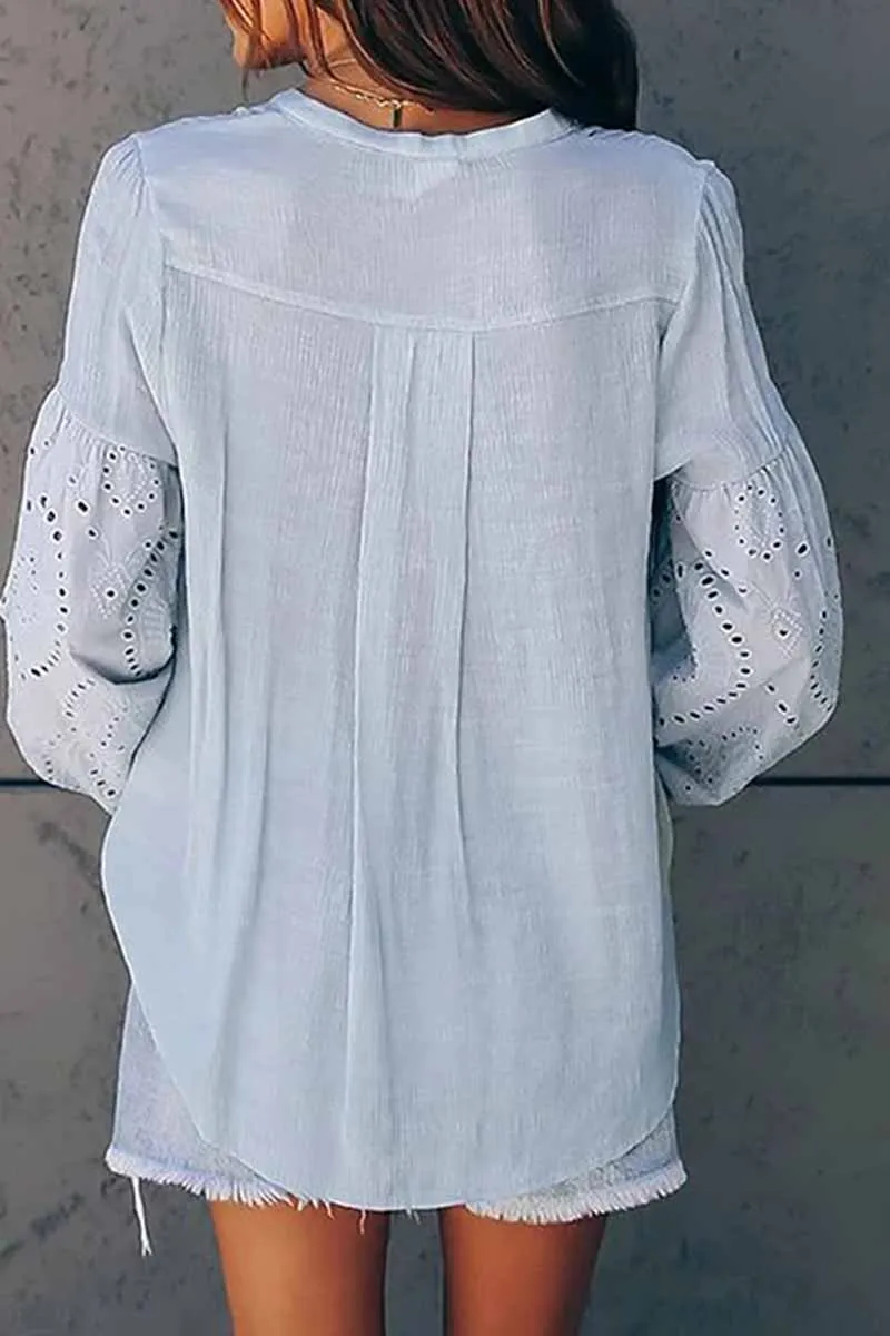 Chicindress V-Neck Single Breasted Loose Flared Long Sleeves Tops