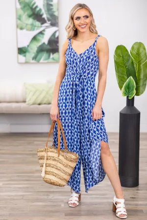 Cobalt and White Geometric Print Jumpsuit
