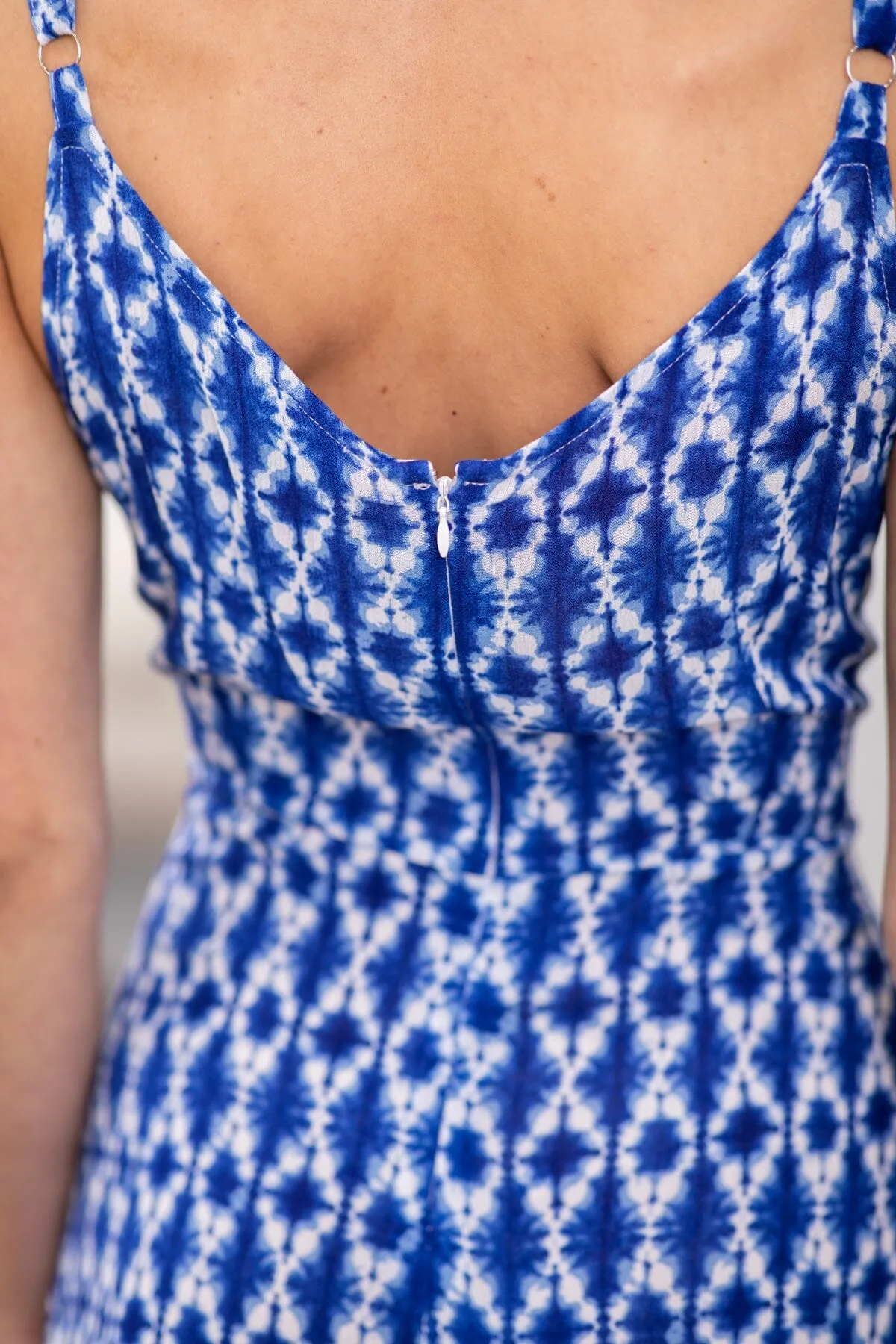 Cobalt and White Geometric Print Jumpsuit