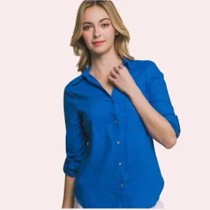 Cobalt linen button down shirt