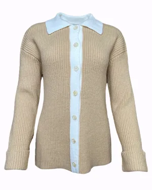 Contrast Two Tone Ribbed Button-Down Cardigan