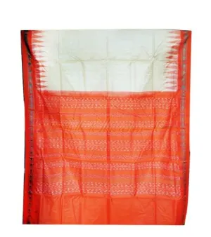 Cream and Orange Color Tussar Silk Saree with Bandha Aanchal