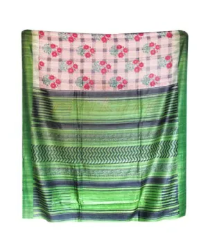 Cream Color Tussar Silk Saree with Flower Body Work