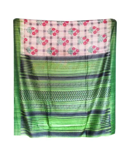 Cream Color Tussar Silk Saree with Flower Body Work