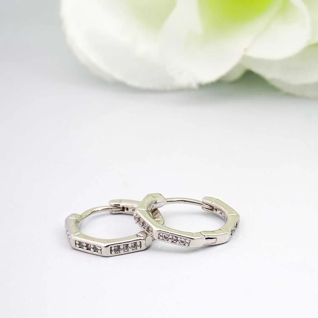 Crystal Silver Octagon Earrings