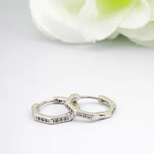 Crystal Silver Octagon Earrings