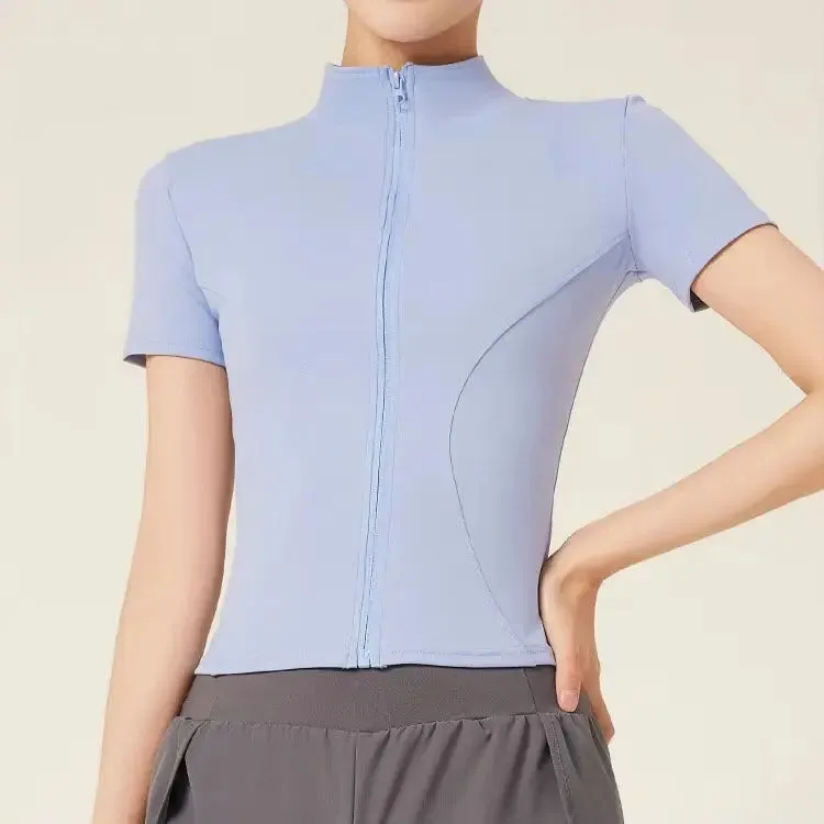 Custom Women's Gym Zip-Up Jacket Soft Comfortable Short Sleeves Breathable Quick Dry Jacket Yoga Fitness Running Workout