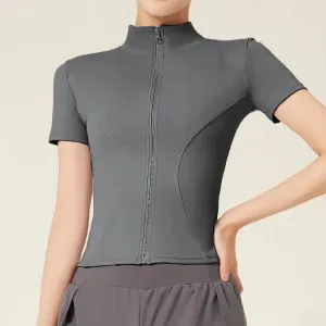 Custom Women's Gym Zip-Up Jacket Soft Comfortable Short Sleeves Breathable Quick Dry Jacket Yoga Fitness Running Workout