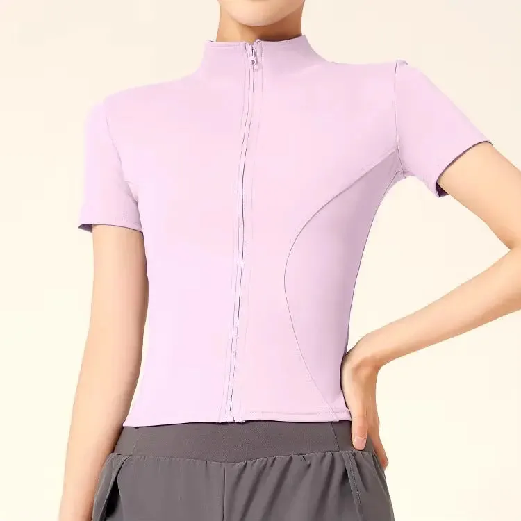 Custom Women's Gym Zip-Up Jacket Soft Comfortable Short Sleeves Breathable Quick Dry Jacket Yoga Fitness Running Workout