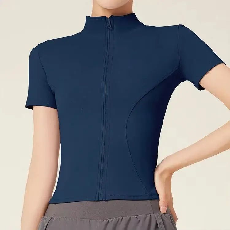 Custom Women's Gym Zip-Up Jacket Soft Comfortable Short Sleeves Breathable Quick Dry Jacket Yoga Fitness Running Workout