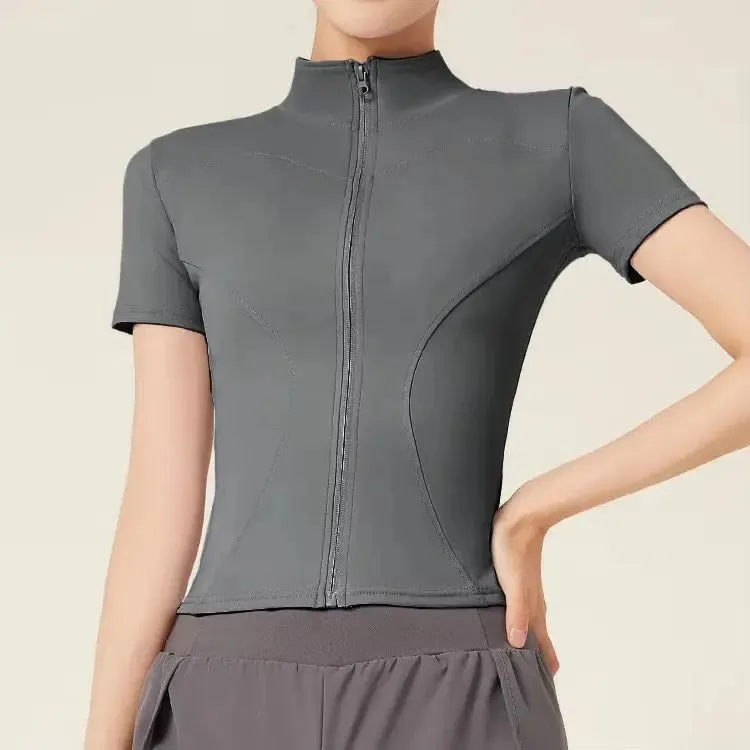 Custom Women's Gym Zip-Up Jacket Soft Comfortable Short Sleeves Breathable Quick Dry Jacket Yoga Fitness Running Workout