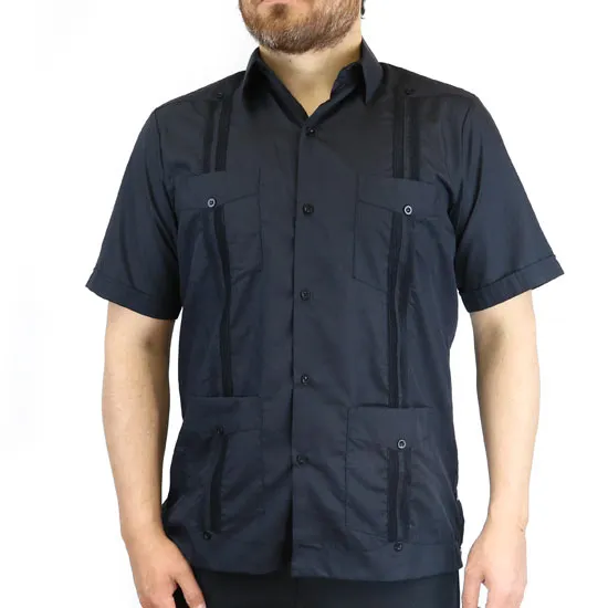 D'Accord Men's Black Cuban Guayabera Shirt