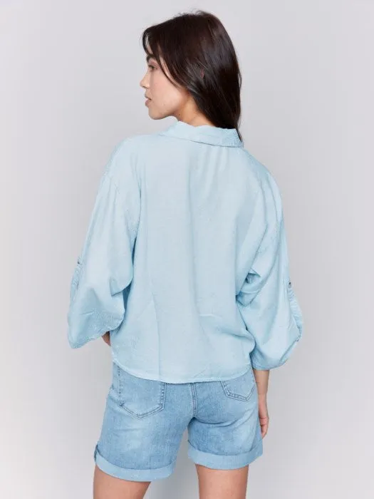 Daisy Chambray Tie Front Blouse