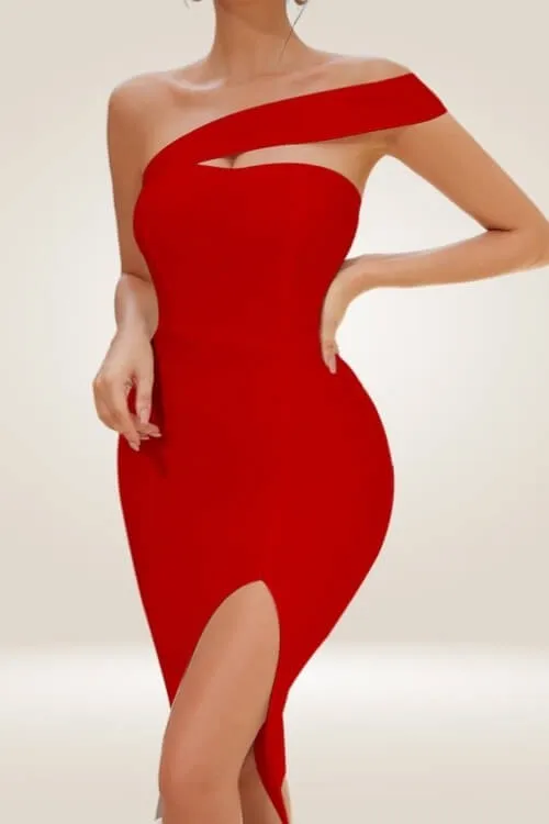 Delicate Diva High Slit Off The Shoulder Bodycon Dress