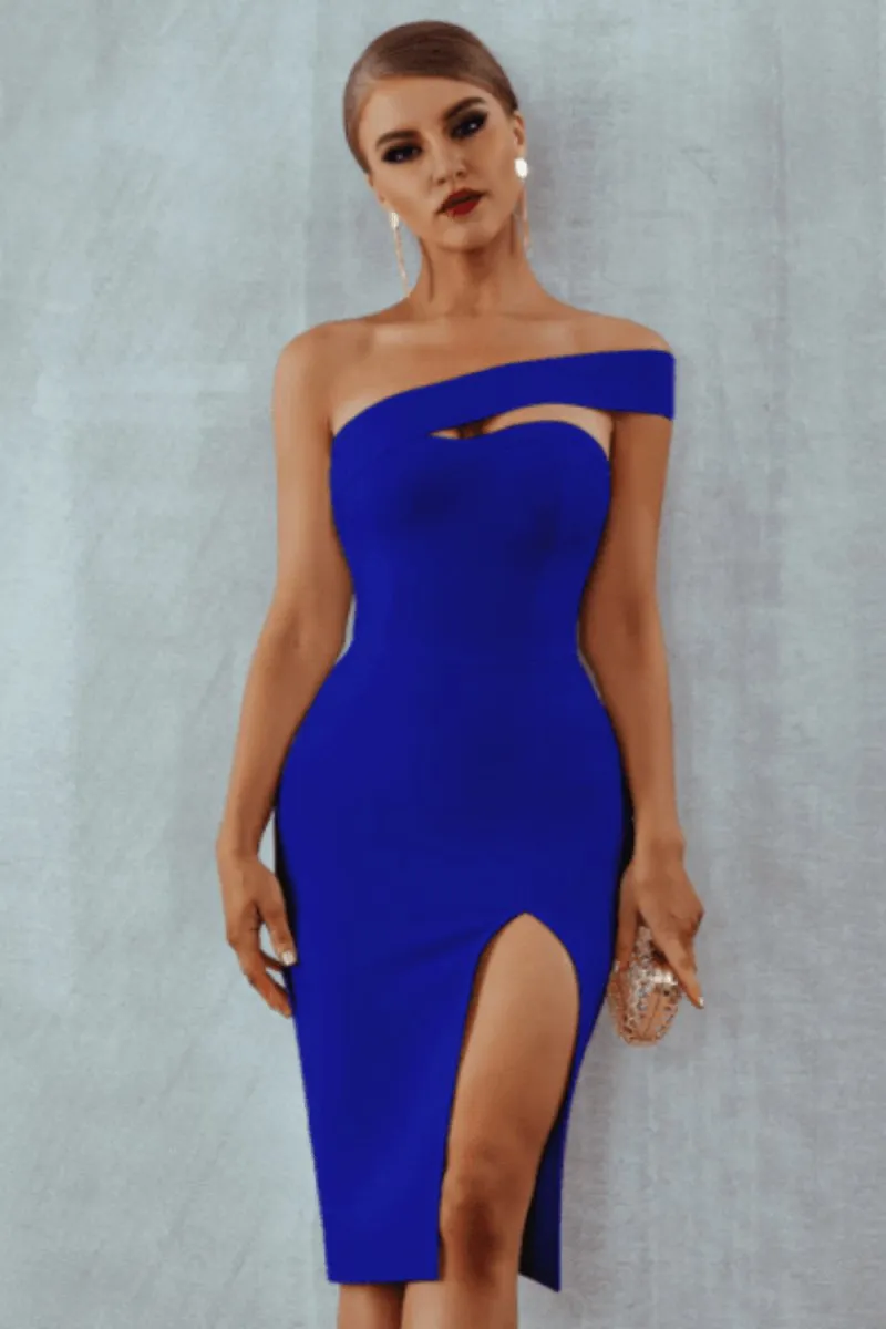 Delicate Diva High Slit Off The Shoulder Midi Bodycon Dress