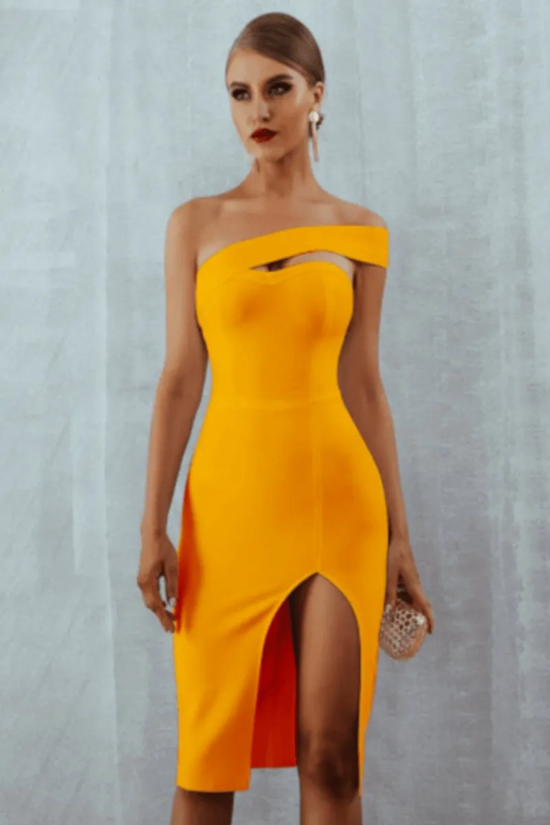 Delicate Diva High Slit Off The Shoulder Midi Bodycon Dress