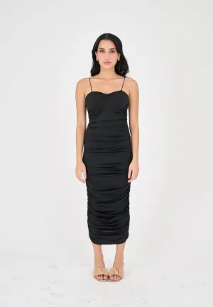 Della Black Sleeveless Thin Strap Sexy Bodycon Midi Dress