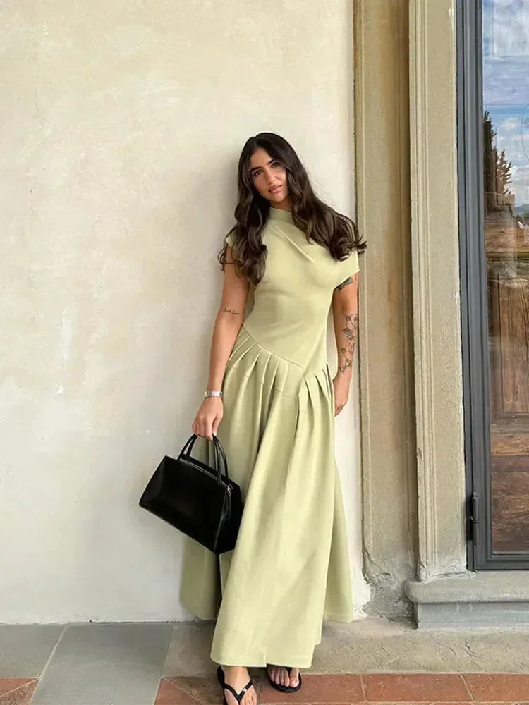 Elegant Pleated A-Line Long Dress