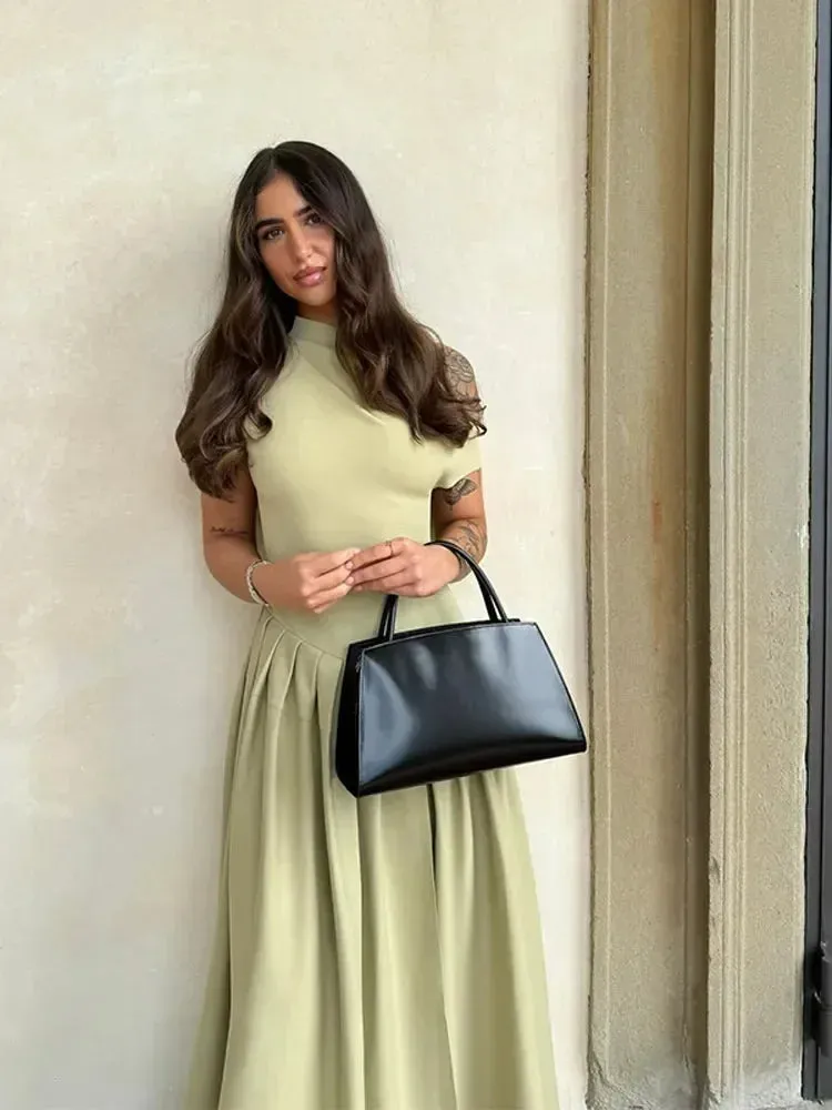 Elegant Pleated A-Line Long Dress
