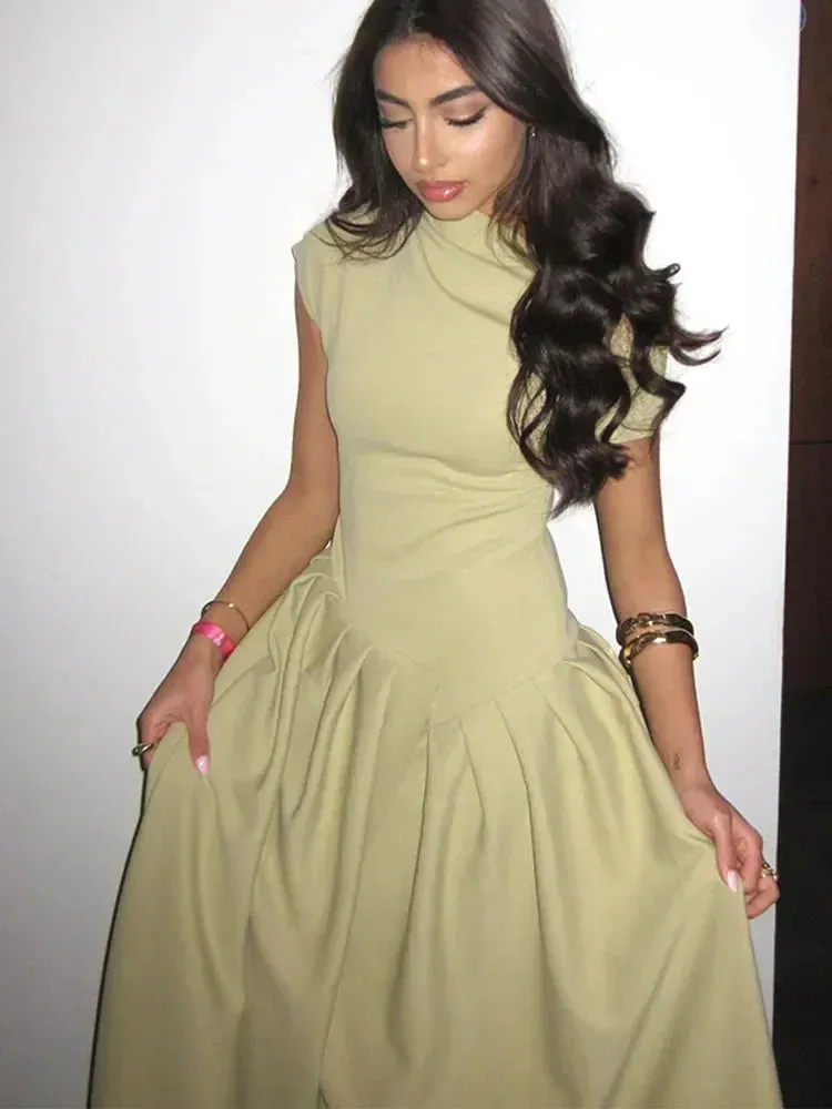 Elegant Pleated A-Line Long Dress
