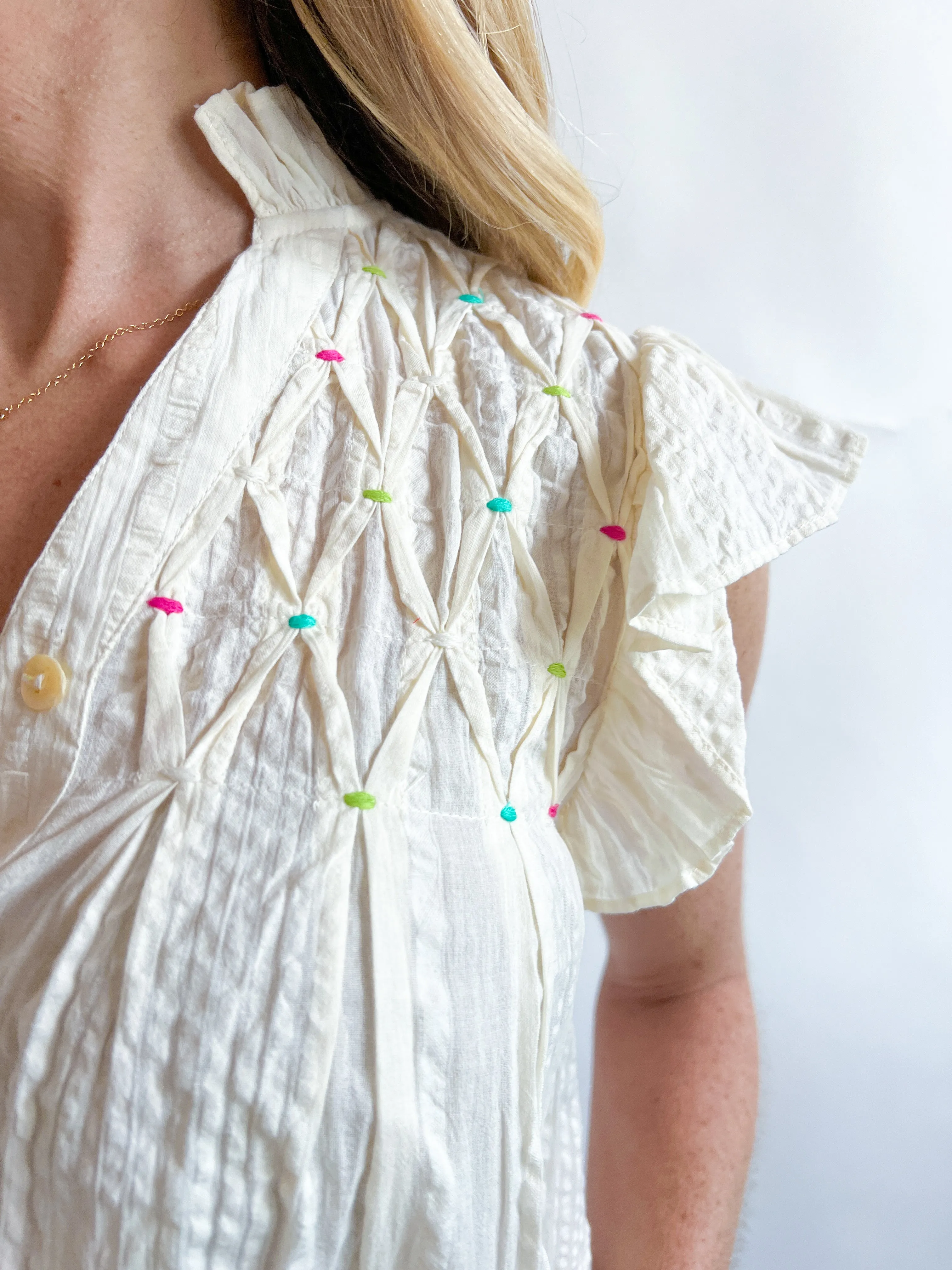 Embroidered Stitch Short Sleeve Blouse
