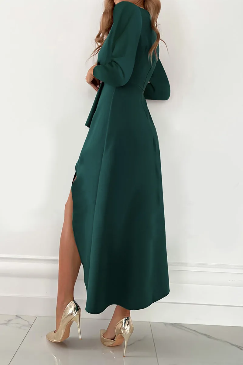 Fashion Solid Patchwork V Neck Asymmetrical Dresses
