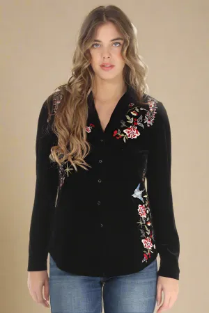 Floral Embroidered Button-Down Blouse