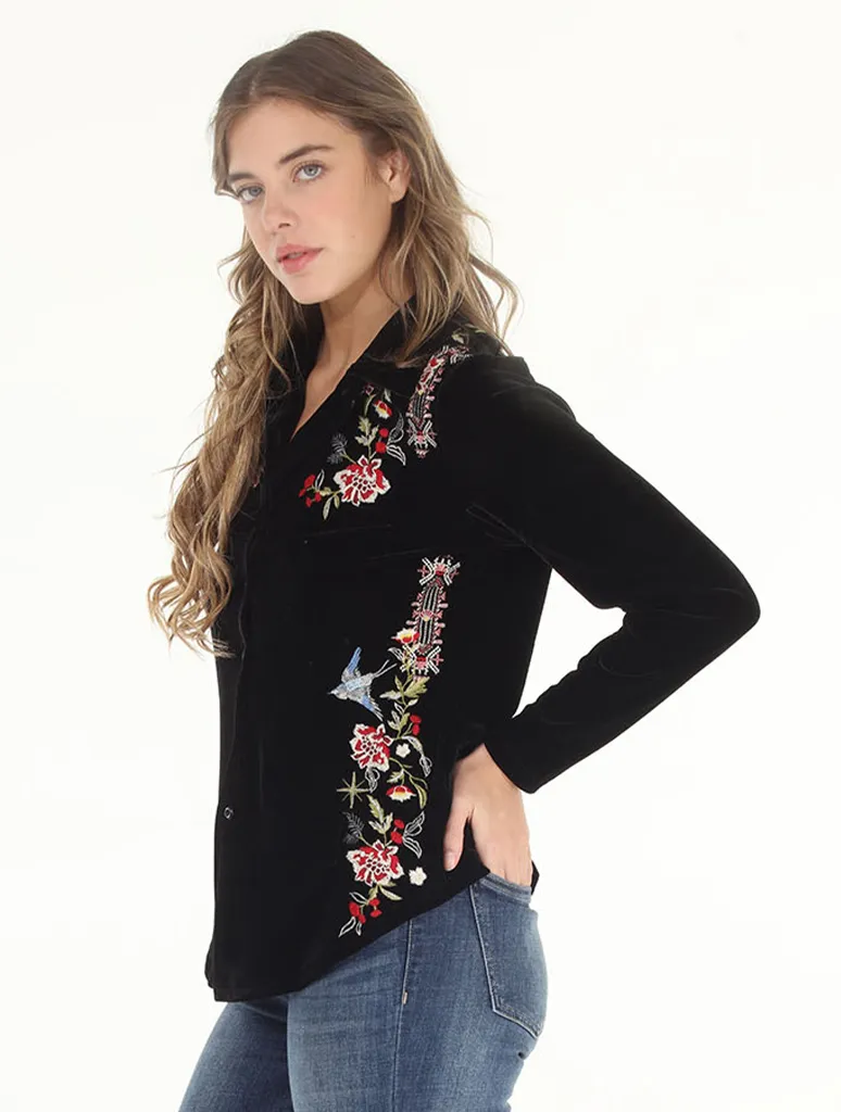 Floral Embroidered Button-Down Blouse