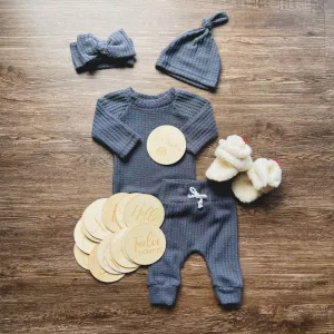 Gender-Neutral Grey Waffle Knit Lounge Set Bundle