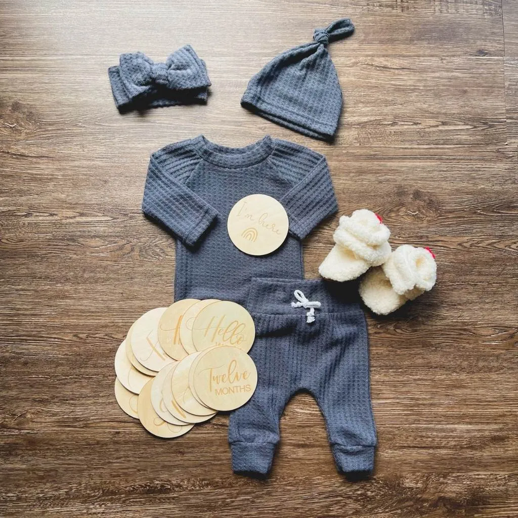 Gender-Neutral Grey Waffle Knit Lounge Set Bundle