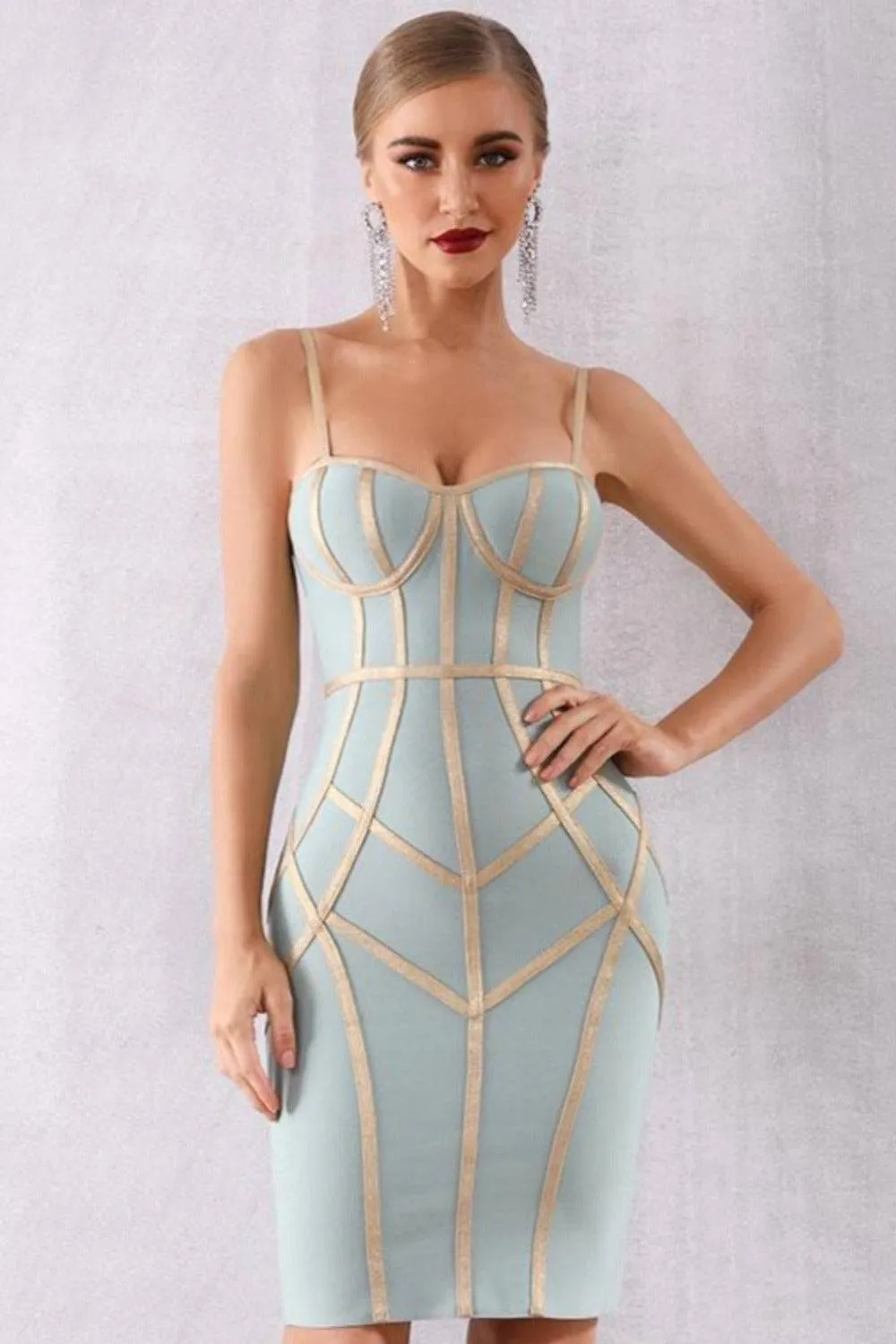Geometric Body Contour Bandage Bodycon Midi Dress